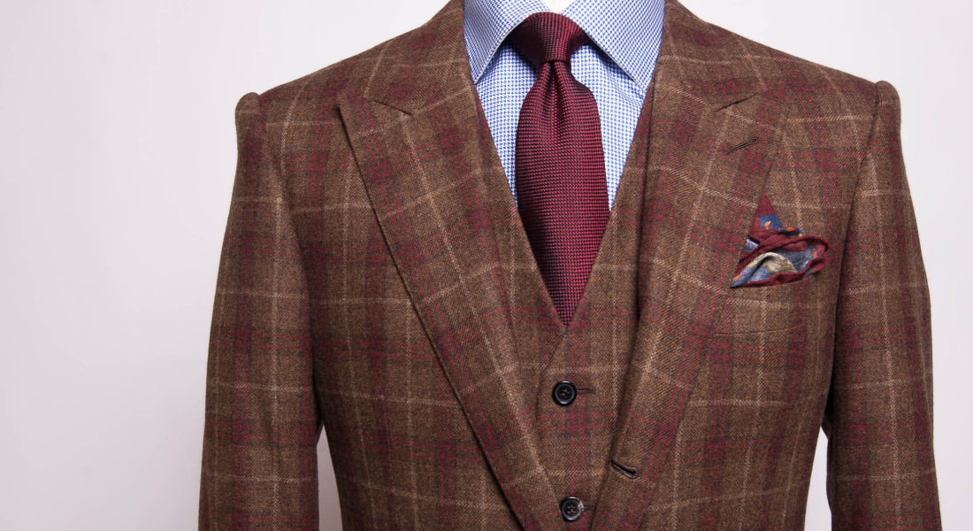 custom brown check suit