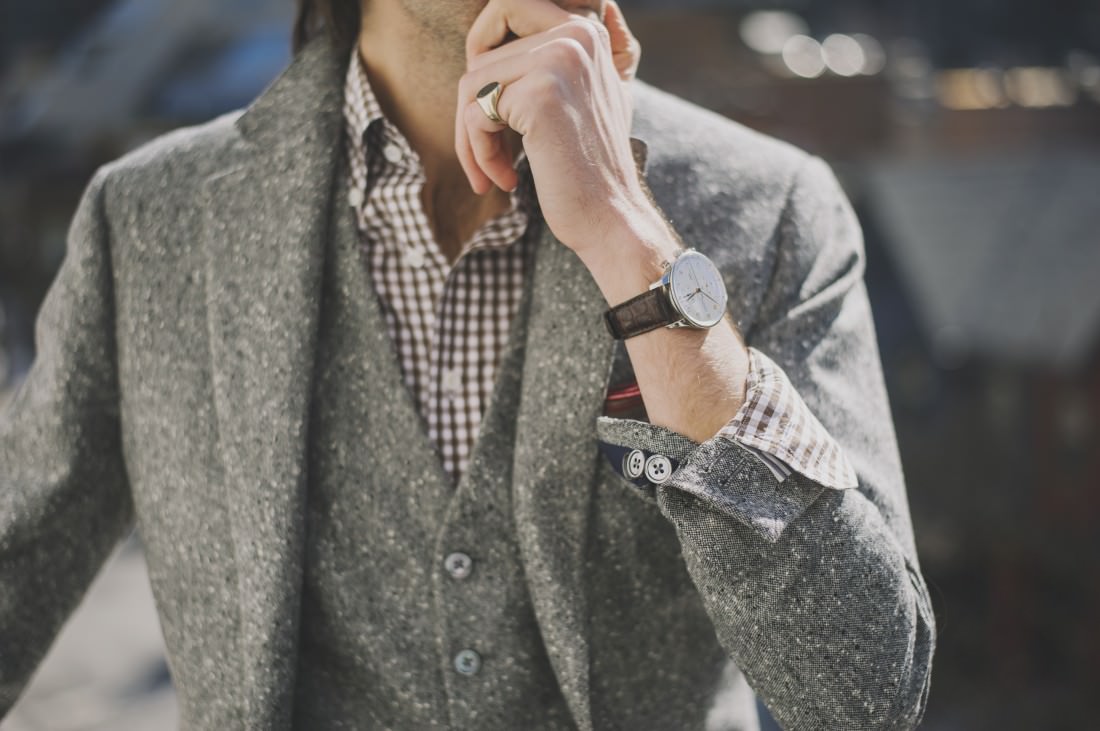 close-up of custom tweed