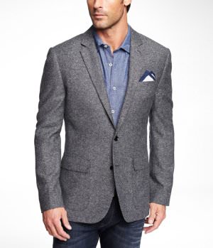 Chambray shirt with jeans and tweed jacket