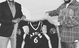 Garrison and Drake with Toronto Raptors Suit