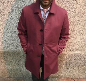 Raincoat. Garrison Mac Raincoat in Waterproof and wind resistant Oxford Cotton. We married the classic English overcoat design and modernized it with a deconstructed shoulder and modern slim fit in Body and sleeves.